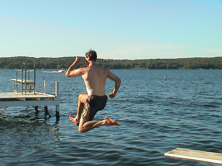 Track star Craig runs out of room on the dock.