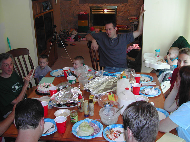 Mom, Todd, Joel, Chad, Seth, Laurie, Tammy, Craig, and Alan enjoy Mom's birthday lunch.