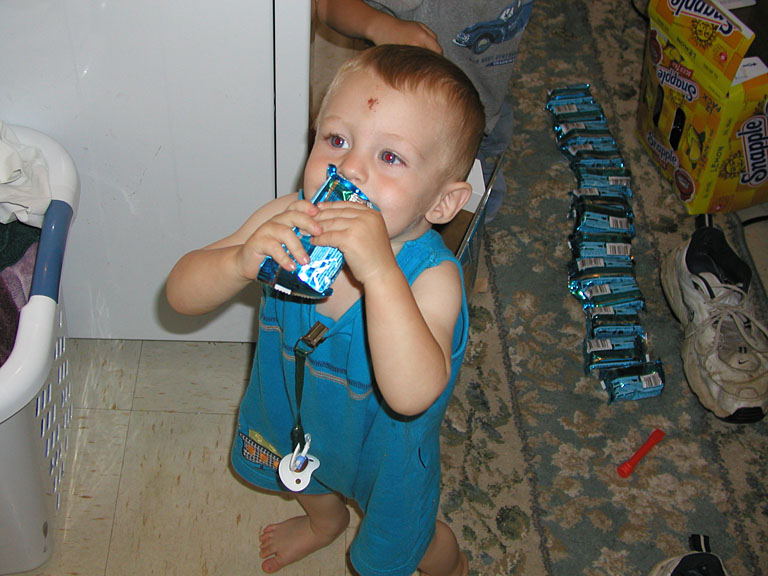 Seth loots the snack closet.