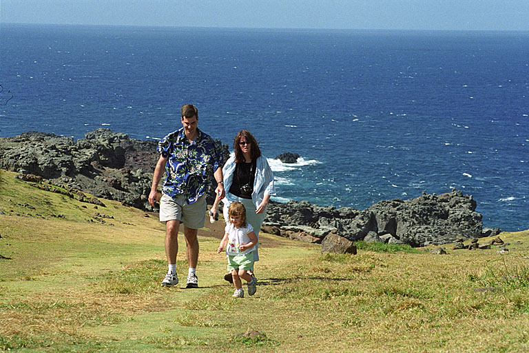 Craig and Tammy are out of breath from the climb, but Sarah never seems tired.