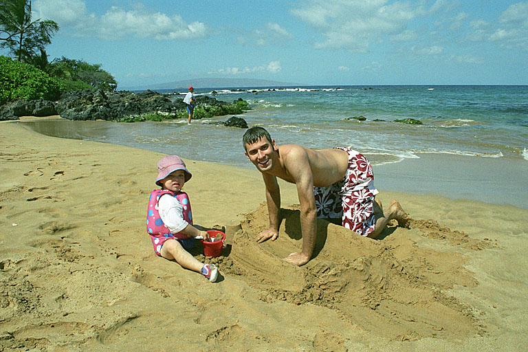 Dan and Sarah playing in the sand.