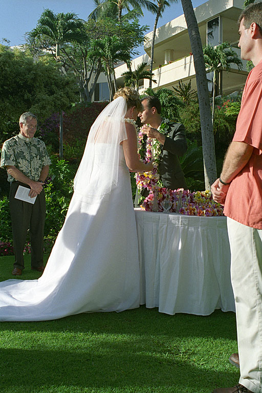 Jodie and Alan collect a few leis to hand out.
