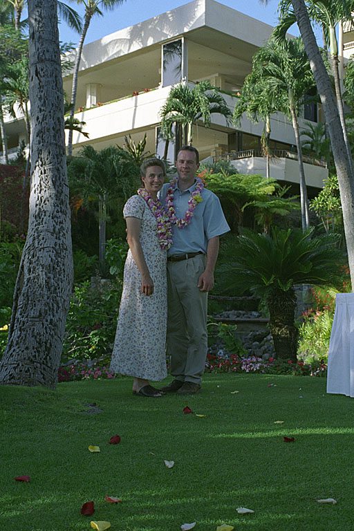 Laurie and Chad enjoy the wedding lawn.