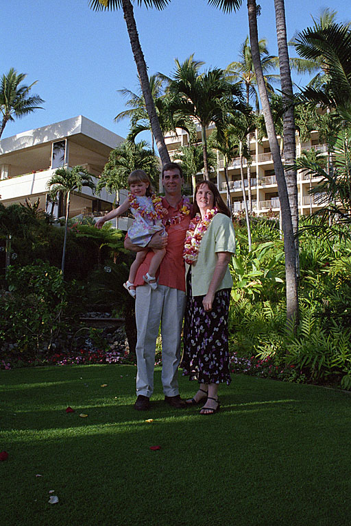 Family portrait in the garden.  Craig, Tammy and Sarah.