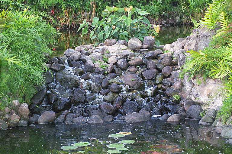 Close up of the rocks in the waterfall.