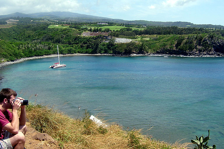 Another picture of our snorkeling bay with the sailboats.  I'm taking a pano of a sailboat and surfers.