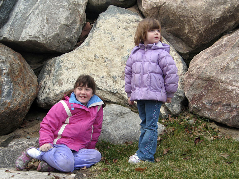 Madeline and Sarah watch the boys as they run around.