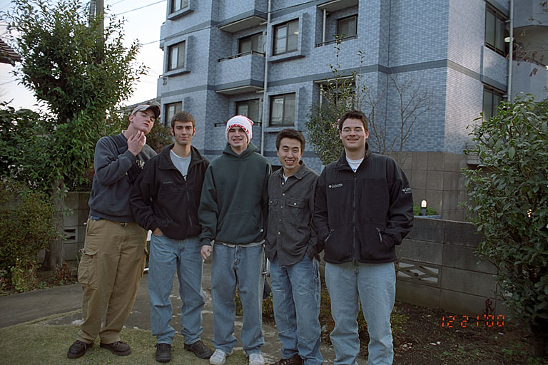 Joel, Dan, Josh, Kan, and Makato in the Inoue front yard.