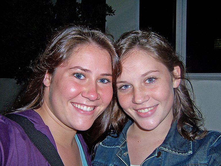 Sisters...Erica and Kirsten smile about the seafood.