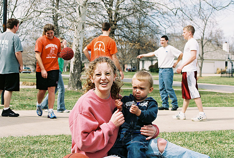 Kristi holding Cailer.  Michael, Kami, Christy, Dan, Sam, Jeremy