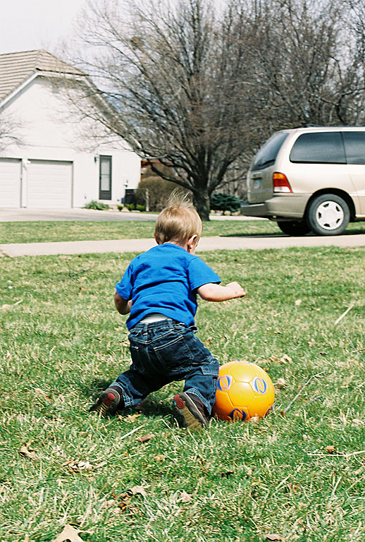 Cailer playing with a soccer ball.