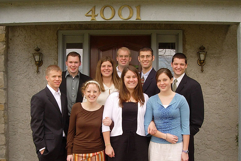Sunday morning before church. (front) Jeremy, Kristi, Erica, Kirsten, (back) Mark, Kami, Kelby, Dan, Sam