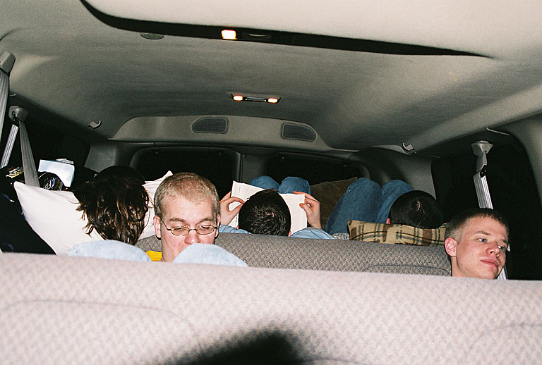 Erica, Kelby, Mark, and Sam do a little reading while Jeremy looks blankly off in space.