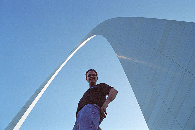 Morgan strikes a pose by the arch.