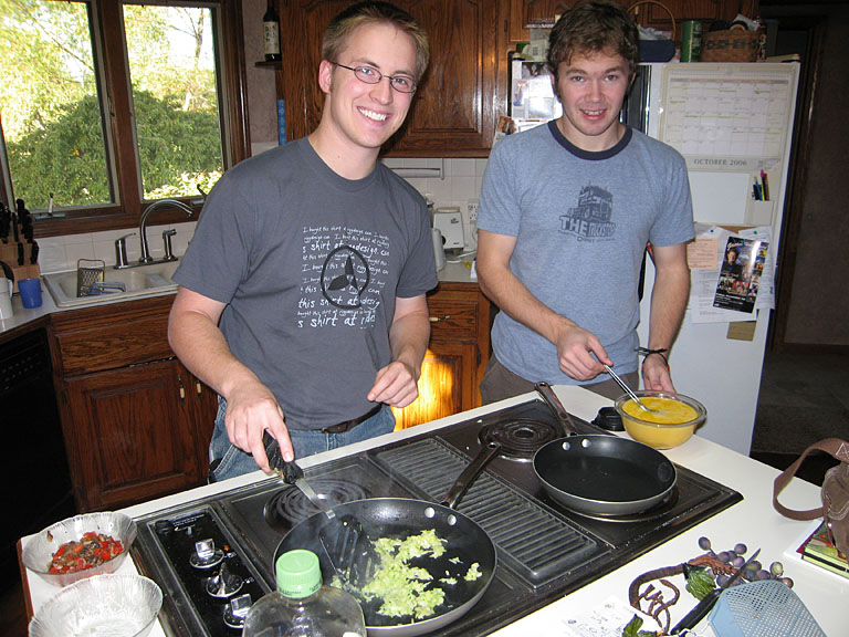 Abe and Mark, the intrepid chefs cook Saturday morning breakfast.