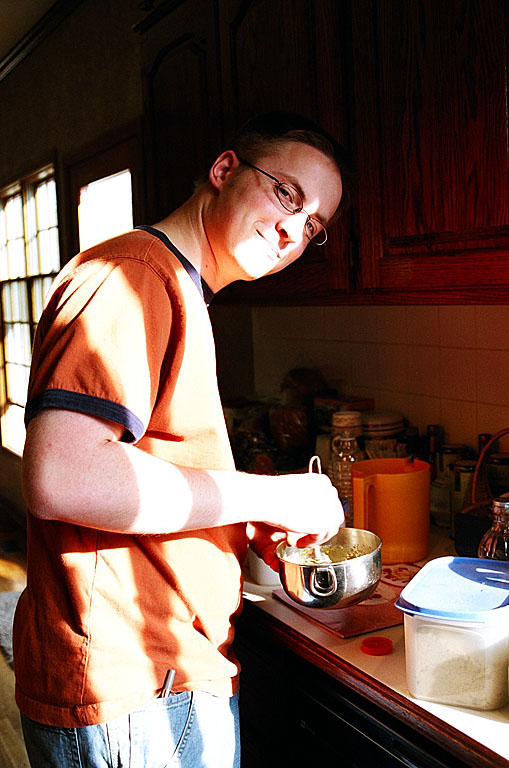 Abe starts on the puff pastry dessert.