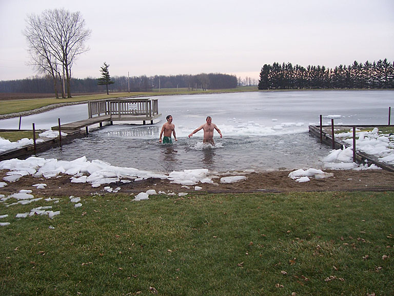 The last two stragglers exclaim the virtues of a cold bath.