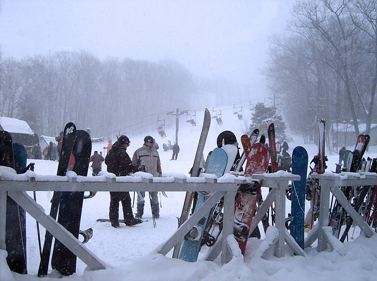 The ski racks and main chair lift at Caberfae Peaks.