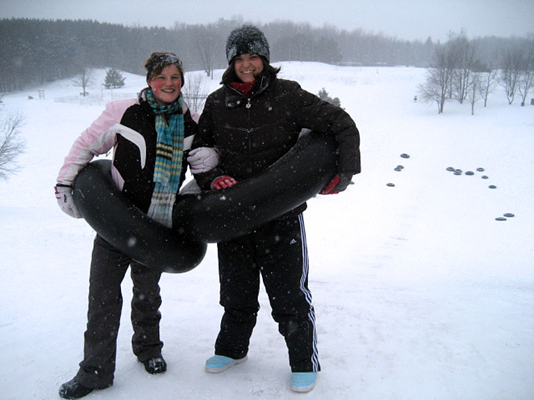Cassie Bertsch and Marisa Pfister on the tubing hill.