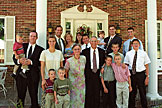 Seth, Chad, Laurie, Todd, and Joel.  Alan and Jodie.  Mom and Dad.  Tammy, Sarah, and Craig.  Dallas, Parker, Travis, and Tyler Haerr.  Me (Dan).  Sunday morning before church.