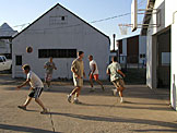Jason, Dan, Craig, Shannon, and Alan play some basketball.  Dan is passing to Chad who isn't pictured.