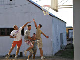 Shannon and Craig try to guard Dan as he tries to posterize somebody.  Alan is still waiting for Dan to pass.