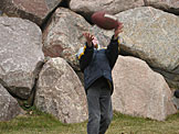 Joel catches the football.