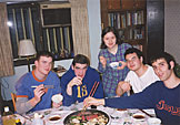 Joel, Josh, Iako, Makato, and Dan enjoy some fresh food.