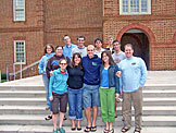 Katy, Beth, Kristi, Abe, Erica, Jon, Kelby, Kyle, Kirsten, Jeremy, Dan, and Nick get ready for the grand tour of Regent U.