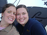 Kyann and Beth stay as dry as possible.