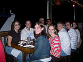 Katy, Nick, Kirsten, Kelby, Derrick, Kristi, Jeremy, Adam, Ginger, wait for the food at a killer seafood resturant.  We could have boated up to the dock in our yacht and ordered our food, if we weren't a bunch of poor college students.