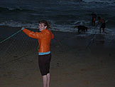 Kristi helps to keep the driftnet untangled.