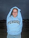 Katy models the new fashion in hoodies...bow included.
