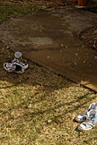 Ice, cups, and wet shoes are evidence of the water fight.