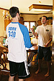 Dan and Mark provide a little post-breakfast entertainment by juggling random objects found in the kitchen.