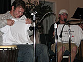 Mark and Jeremy explain their concert t-shirts.