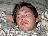 Mark learns a powerful lesson.  Never fall asleep while all of your friends are still wired.  He got off lucky.