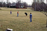 April, Abe, Erica, and Kyle play a little croquet.