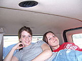 Shannon and Ruthie take a turn on the rocking cradle bed in the back.