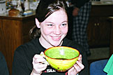 Kirsten doesn't know what Dennis' problem with this mug is, but she can drink out of it just fine.