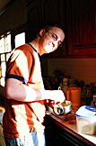 Abe starts on the puff pastry dessert.