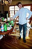 Mark wonders who made the mess on the floor.  He kindly asks you to ignor the foaming 2-liter.