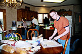 Abe starts laying out the dough for the puff pastries.
