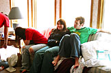 Kirsten, Erica, and Mark hang out not wanting to leave.