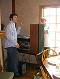 Mark and Jeremy wire the room for sound.