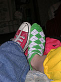 Katy and Kirsten.  Colorful shoes for colorful socks.