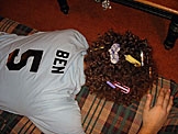 How bout them apples.  Ben tries to catch a few Z's before the party and gets hassled.  Note: he was awake the whole time.