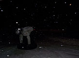 Andre Sauder heads down the hill backwards.