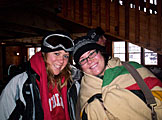 Alyssa Klopfenstein is ready to snowboard and Erica Sauder is all pumped for a day in the lodge.