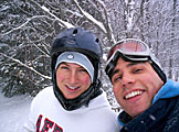 Joel Stickling and Jon Gerst stop to enjoy the snow.